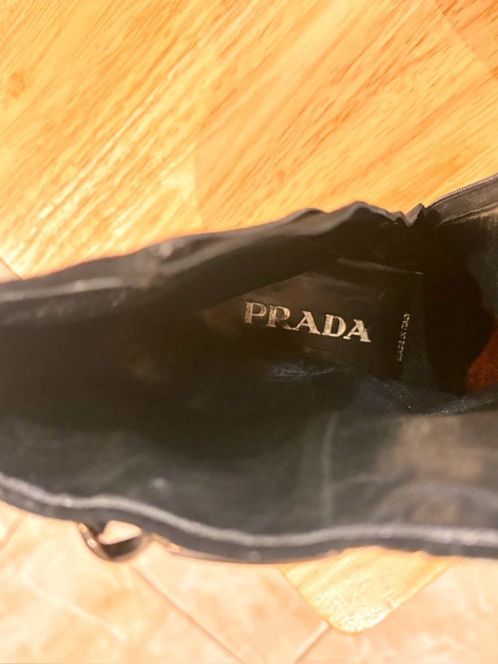 Prada Black Leather Kitten Heel Ankle Boots Buckle Detail Size 37 - Picture 3 of 5